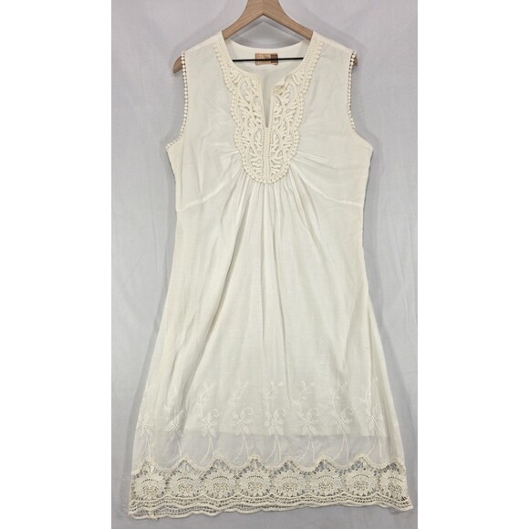 LEL Womens Embroidered Cotton Dress Lace Ivory Cottage Bride Romantic Tall Sz 12 - Picture 1 of 13